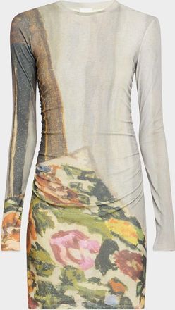 Nanushka Leid Printed Mesh Jersey Mini Dress