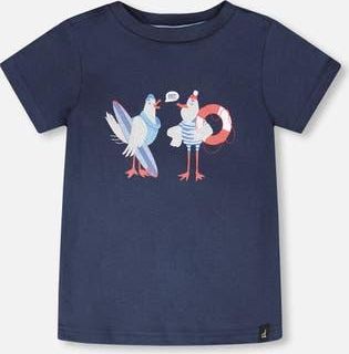 Deux par Deux Organic Cotton Seagull Graphic Print Short Sleeve T-Shirt in Blue at Nordstrom, Size 24M