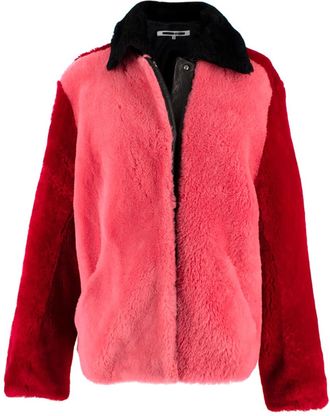 McQ by Alexander McQueen Red & Pink Shearling Zip Jacket Size XXS