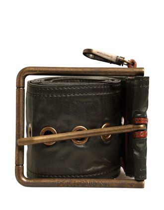 Dolce & Gabbana Calf Leather with Gold-Tone Metal Buckle Belt - Black
