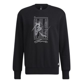adidas Mens adidas Wj Swt Logo Martial Arts Series Word Printing Sports Round Neck Pullover Black HE5156