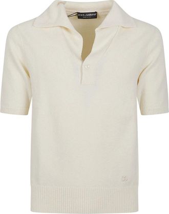 Dolce & Gabbana Polo shirt van katoenmix - Heren - V-hals truien - Beige - XL - Katoen - Truien & Vesten