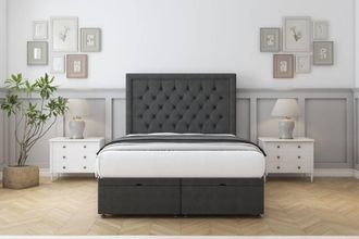 Comfort Beds Rio Dumfries Ottoman Bed Base-26 Strutted Headboard in Dark Grey | Size: Super King