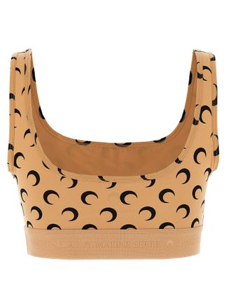 Marine Serre Moon-Printed Jersey Crop Top - Tan