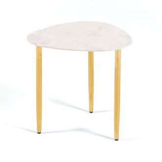 Siediti Fuori e Dentro Mesa auxiliar triangular con patas doradas y efecto m&aacute;rmol