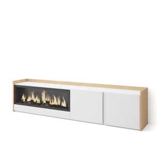 Skraut Home Skraut Home - Mueble Tv, Televisi&oacute;n, Muebles De Sal&oacute;n, Almacenaje, 212x35x50cm, Para Tv Hasta 80, Chimenea El&eacute;ctrica Xxl, Estilo Moderno, Blanco Y Rob