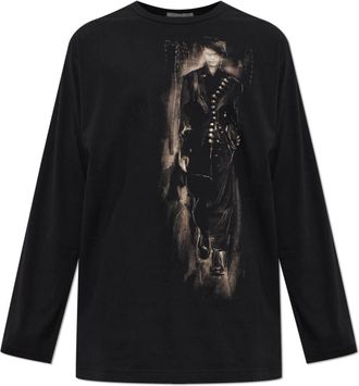 Yohji Yamamoto Katoenen Single Jersey Ronde Hals T-shirt met Lange Mouwen - Heren - Longsleeves - Zwart - M - Katoen - Tops