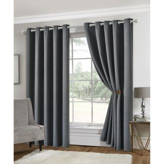 Lewis's Eclipse Blackout Eyelet Curtains - Grey - Width 90 x Drop 90 (229 x 229cm) | TJ Hughes