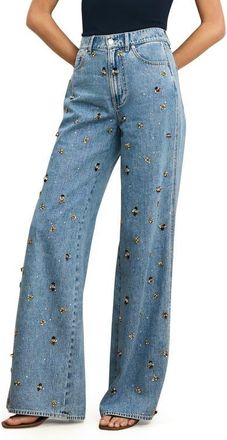 Veronica Beard Kasey Embellished Wide Leg Jeans in Silver Dust at Nordstrom, Size 24