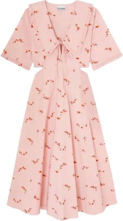 Ganni Vestido Midi de Algod&oacute;n El&aacute;stico Estampado con Abertura - Dresses - Mujer - Rosa - S