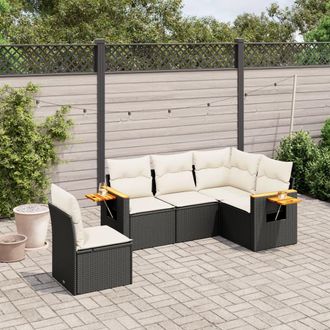 vidaXL Vidaxl - Set De Muebles De Jard&iacute;n 5 Pzas Y Cojines Rat&aacute;n Sint&eacute;tico Negro