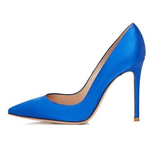 EDEFS Womens Pointed Toe Slip On Stiletto Court Shoes High Heel Satin Pumps Blue Size EU45