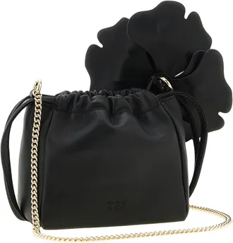 Pinko Flower Nappa Leather Shoulder Bag - Black