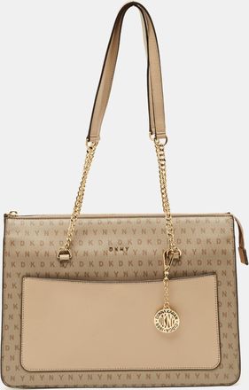 DKNY Dkny Beige Monogram Coated And Leather Large Bryant Chain Zip Tote