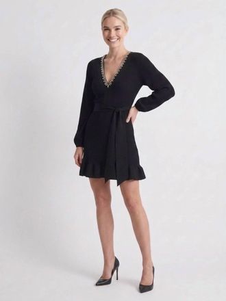 Milly Liv Crystal Embellished Pleated Dress In Black