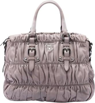 Prada Pre-owned Gathered Nappa Satchel - Dames - Vintage Handtas - Grijs - ONE Size - Leer - Vintage