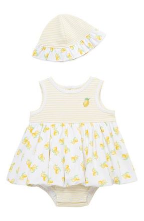 Little Me Lemon Skirted Bodysuit & Hat Set in Yellow at Nordstrom, Size 12M