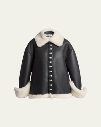 Loewe Leather Button-Front Jacket with Shearling Lining