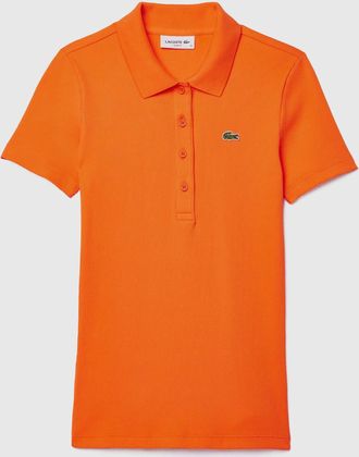 Lacoste Womens Slim-Fit L.12.D Ribbed Cotton Polo Shirt in Orange - Size 12 UK