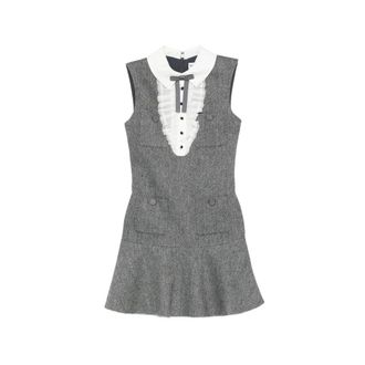 Self Portrait Kleedjes, Dames, Grijs, M, Ruffled Trim Collar Button-Embellished A-line Dress