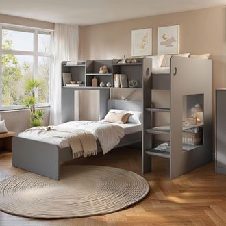 Flair Wizard L Shaped Bunk Bed in Grey | Size: Single