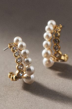 Nadri Under The Sea Double Row J Hoop Earrings