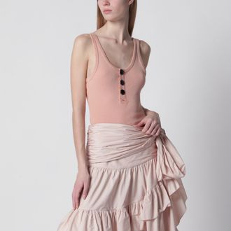 Chlo&eacute; Fitted Henley tank top in ribbed organic cotton, pink