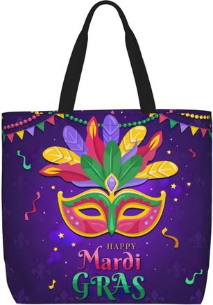 Generic Women Handbag Happy Mardi Gras Funny Ladies Shopping Shoulder Bag Fashion Print Shopping Bags, For Christmas, Birthday, Swim, School, Work