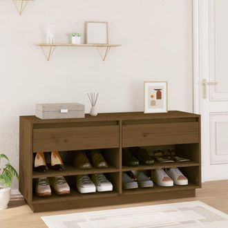 vidaXL Vidaxl - Mueble Zapatero De Madera Maciza Pino Marr&oacute;n Miel 110x34x52 Cm