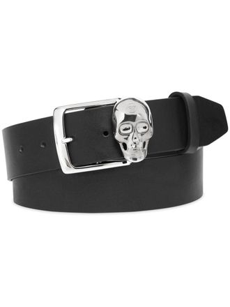 Philipp Plein skull-buckle leather belt - Black