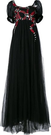 Gucci snake embroidered tulle gown - Nero