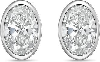 Diana M. Jewels 14Kt White Gold 8.00 cts Lab Grown Oval Diamond Bezel Studs
