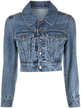 Alexander Wang cropped denim trucker jacket - Blue