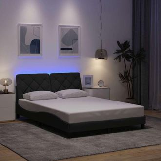 vidaXL Vidaxl - Estructura Cama Con Led Sin Colch&oacute;n Tela Gris Oscuro 140x190 Cm