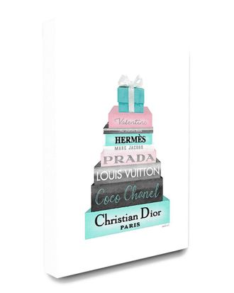 Stupell Industries The Stupell Home Decor Collection High Fashion Bookstack Pink With Blue Box And Bow