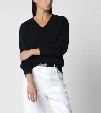 R&oacute;he Navy blue wool sweater with double V-neck