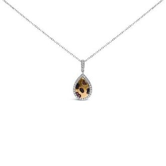 House of Brilliance 10K Yellow Gold Plated Sterling Silver Mixed Color Diamond Accent Pear Halo Pendant Necklace at Nordstrom