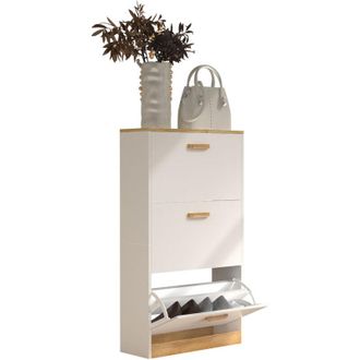 VCM Vcm Estante De Madera Kipper Estante De Zapato Gabinete De Zapato Tipper 3 Flaps Halom M (blanco)