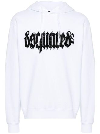 Dsquared2 logo-appliqu&eacute; cotton hoodie - men - Cotton/glass - S - White