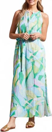 Tribal Halter Neck Maxi Dress With Sash In Blue Sea