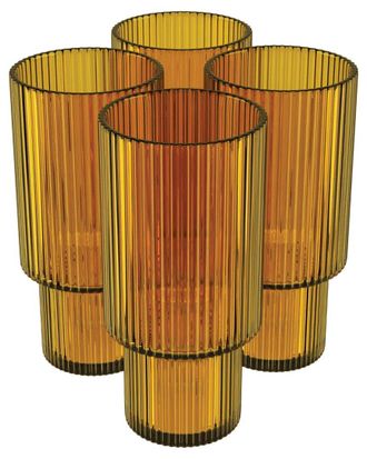 American Atelier Dnu American Atelier Set Of 4 Ribbed Amber Highball Glasses