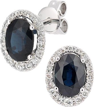 Jewelco London 9ct White Gold Diamond Oval 2ct Sapphire Cluster Drop Earrings - DE1AXL603WSA