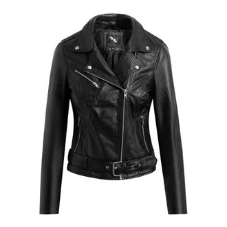 BTF-CPH Zwarte Bikerjas met Zilveren Details - Dames - Leren en Su&egrave;de Jassen - Zwart - 2XL - Leer - Jassen