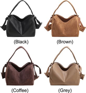 Generic Retro Faux Suede Messenger Bag Chic Casual Crossbody Bags for Women (Black)