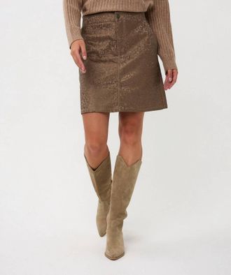 Esqualo Fancy Animal Leather Skirt In Gold