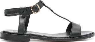 Doucal's Zwarte leren casual open platte sandalen - Dames - Sandalen - Zwart - 36 EU - Leer - Schoenen
