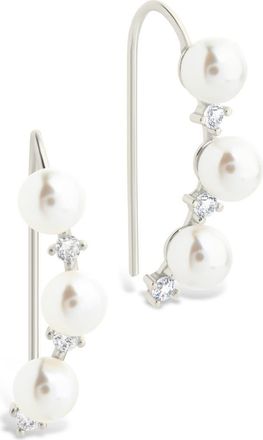 Sterling Forever Siena Cubic Zirconia & Cultured Pearl Threader Earring in Silver at Nordstrom
