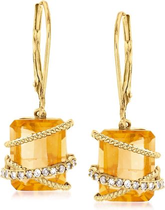 Ross-Simons Citrine and. Diamond Drop Earrings in 14kt Yellow Gold