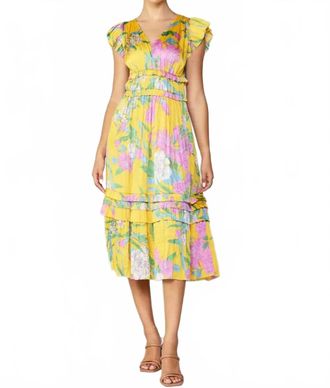 Current Air Floral Print V Neck Dress In Marigold