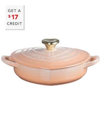 LE CREUSET Shallow Peche Heart Cocotte With Light Gold Knob With $17 Credit